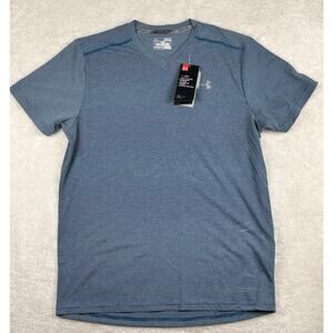 Under Armour T Shirt Men’s Sz M Green Stripe Run Heat Gear Fitted V Neck Running